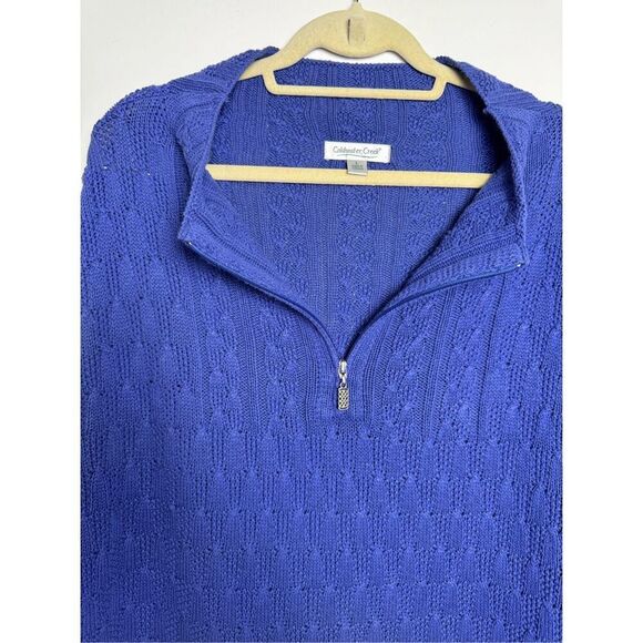 Coldwater Creek Cable Knit Pullover Sweater Zippered Neckline Long Sleeve Blue L - Picture 7 of 15